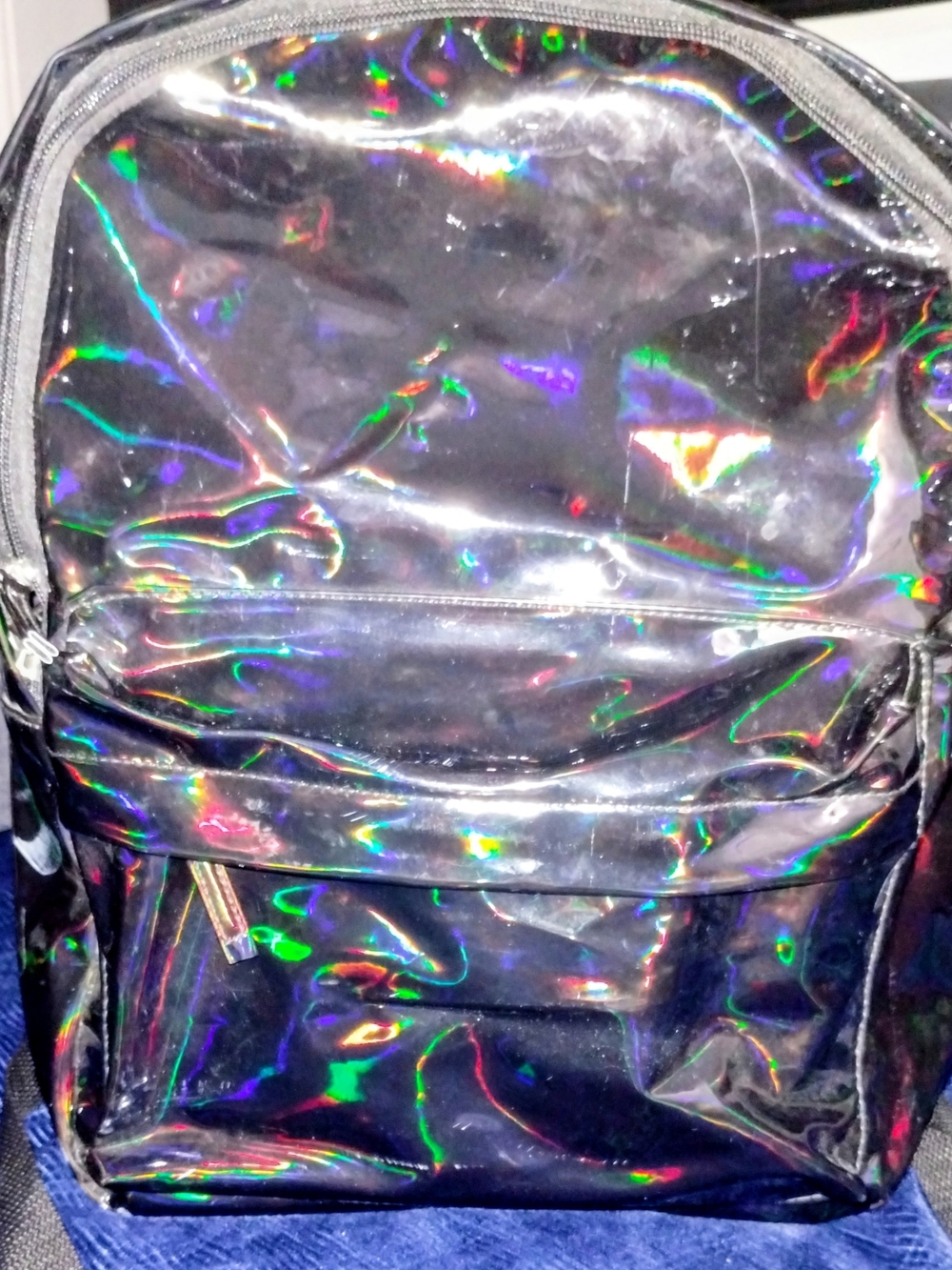 Multi Colored Holographic  Backpack - Iridescent On Black Full Size EUC